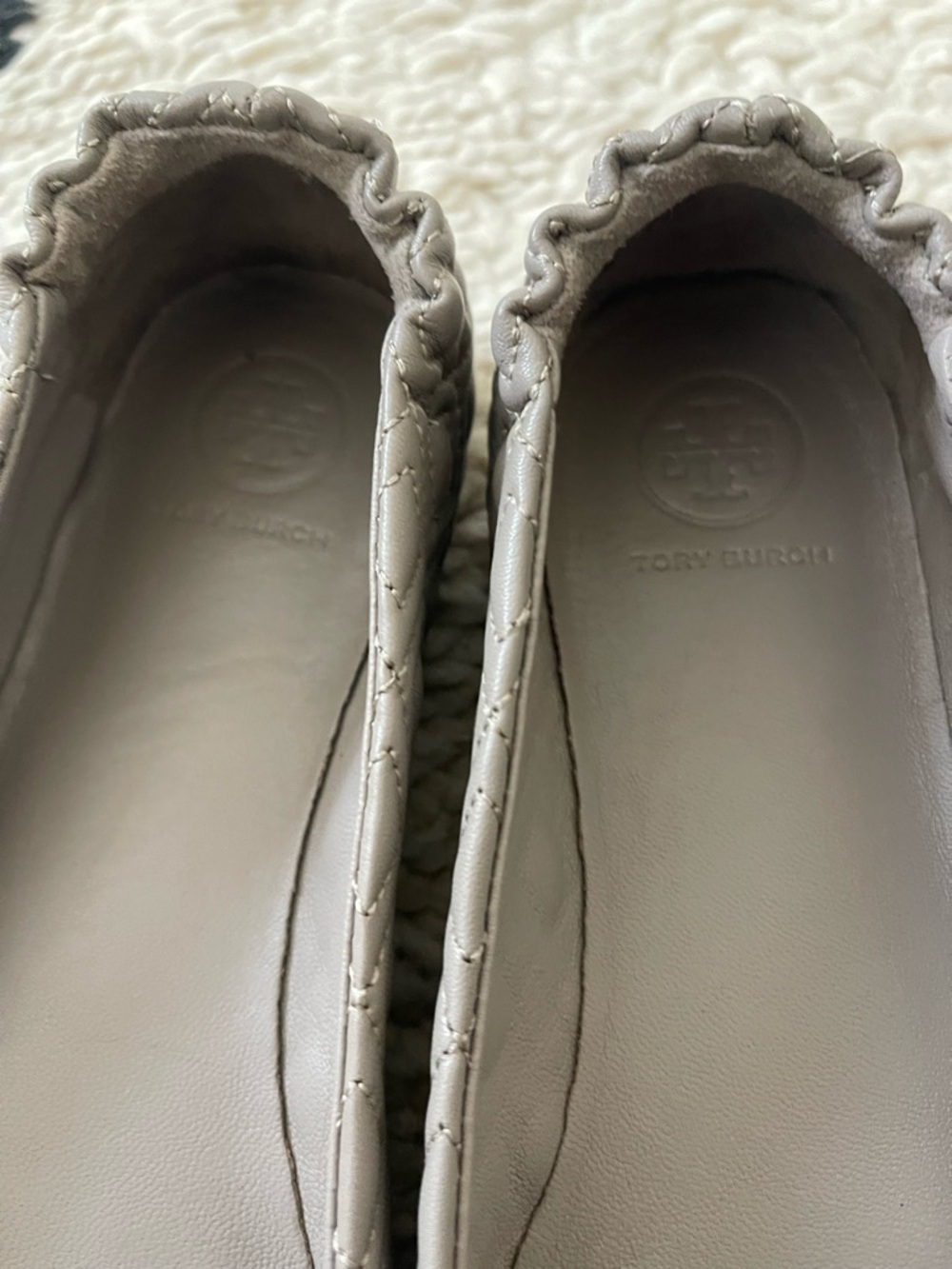 Tory Burch Taupe Quilted Logo Ballet Flats with Gold Emblem - Picture 2 of 7